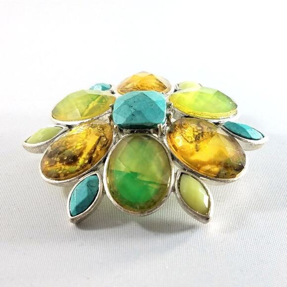 Vintage Liz Claiborne Faux Gemstone Brooch, Glass Cabs, 1990s, 2 1/4 Inches - Picture 9 of 10